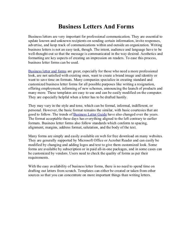 business letters and forms buiness letters