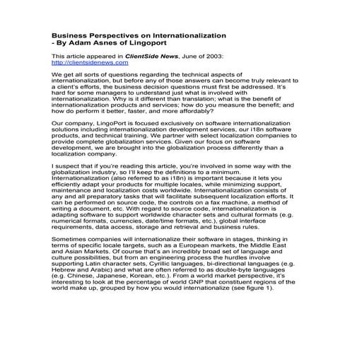 Business Perspectives on Internationalization (i18n)