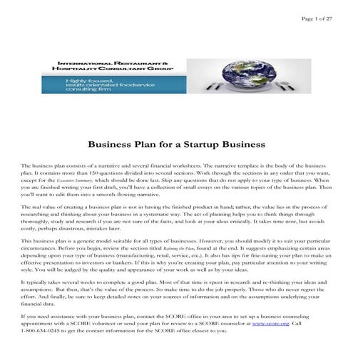 Business Plan For A Startup Business