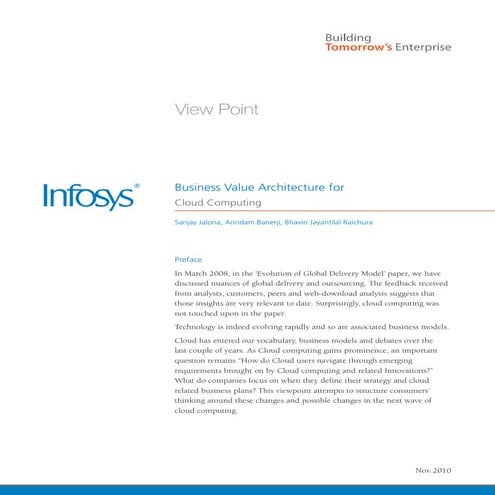 Infosys – Cloud Business Value Architecture
