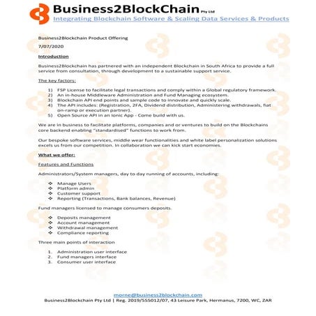 Business2Blockchain Product Example