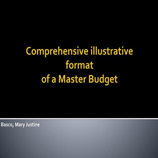 Business accounting (Comprehensive illustrative format of a Master Budget)