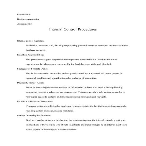 Business Accounting Internal Control Procedures | PDF