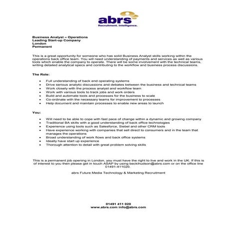 Business analyst   operations