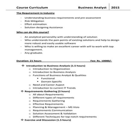 Business analyst course curriculum