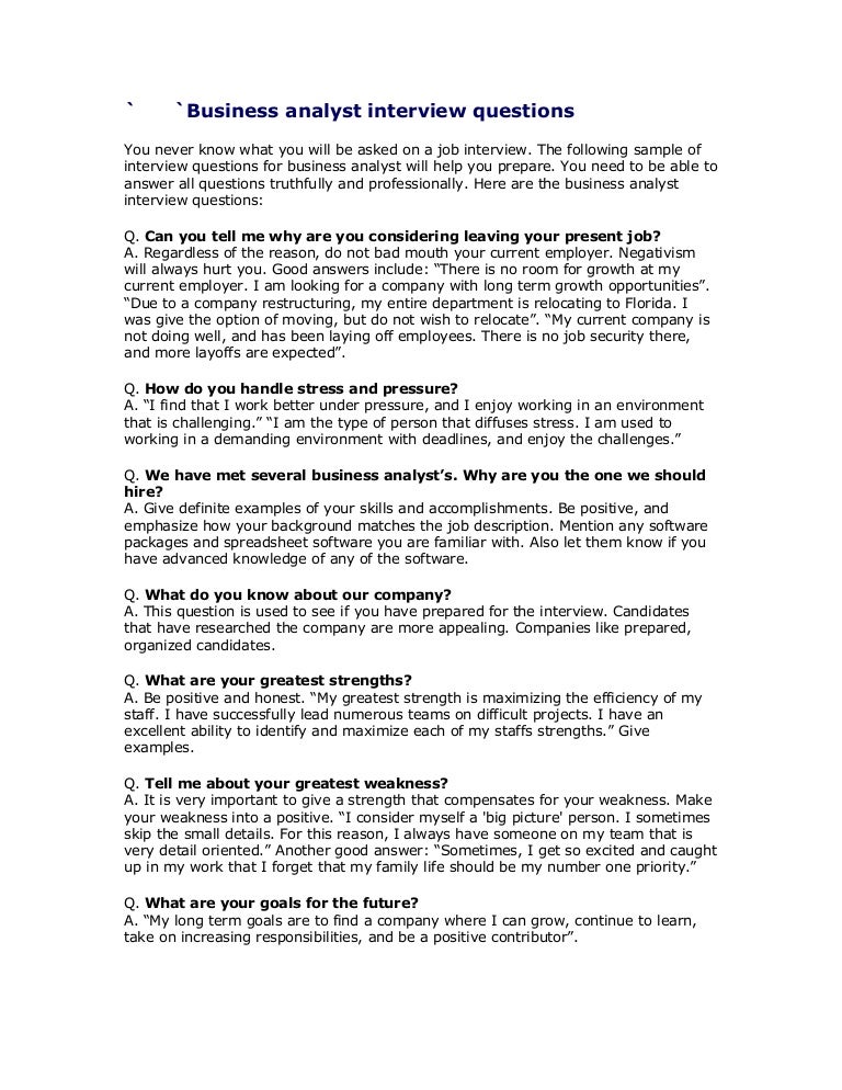 Business analyst interview questions