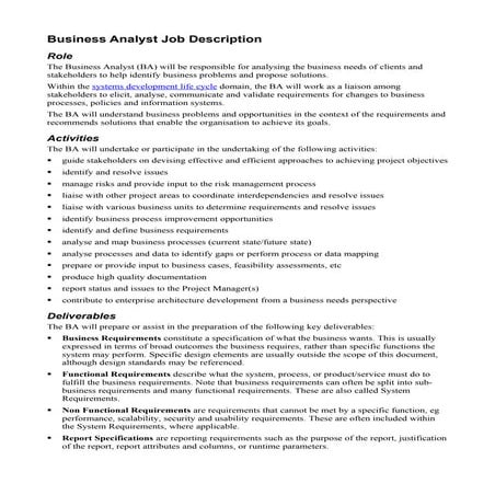 Business Analyst Job Description