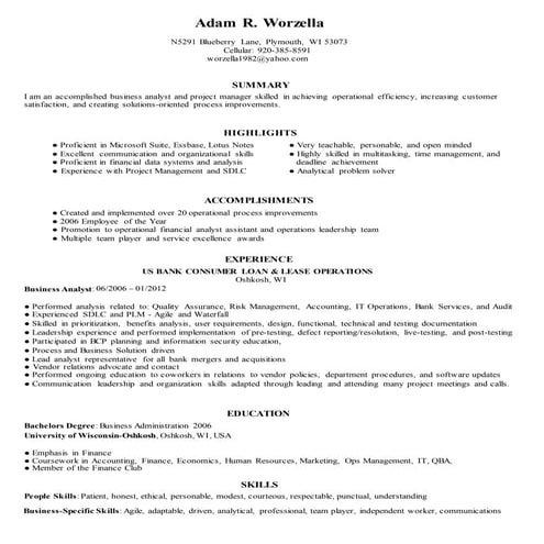 Business Analyst Resume