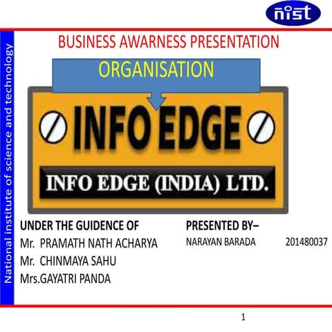 Business awareness presentation of  info edge india ltd at NIST college Berha...