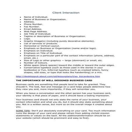 Business Card -  Client Interaction