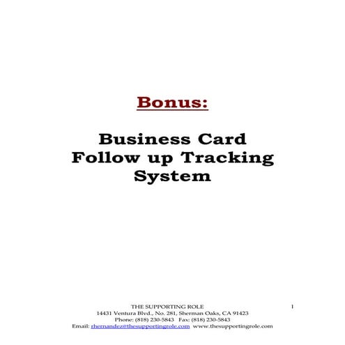 Business Card Follow Up Tracking System