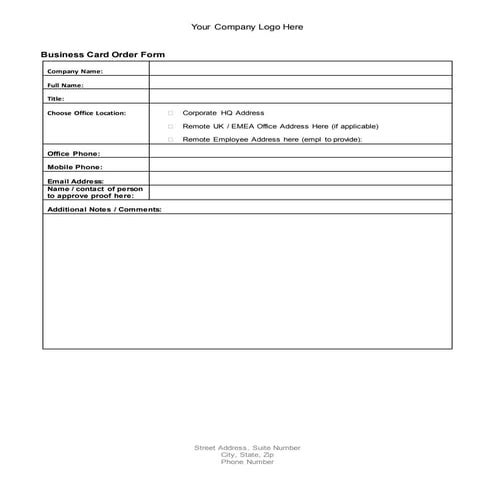 Business Card Order Form