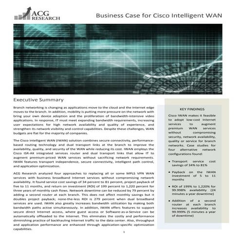 Business Case for Cisco Intelligent WAN