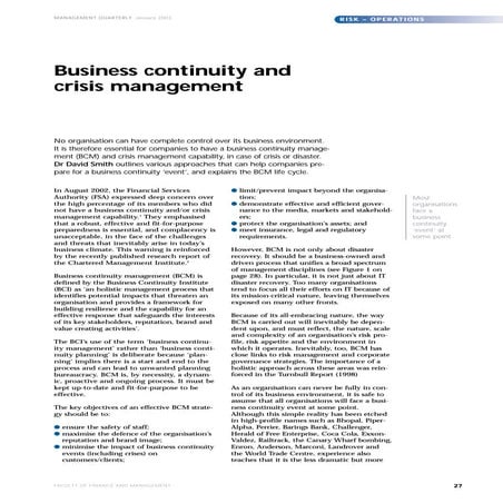 Business Continuity Management | PDF