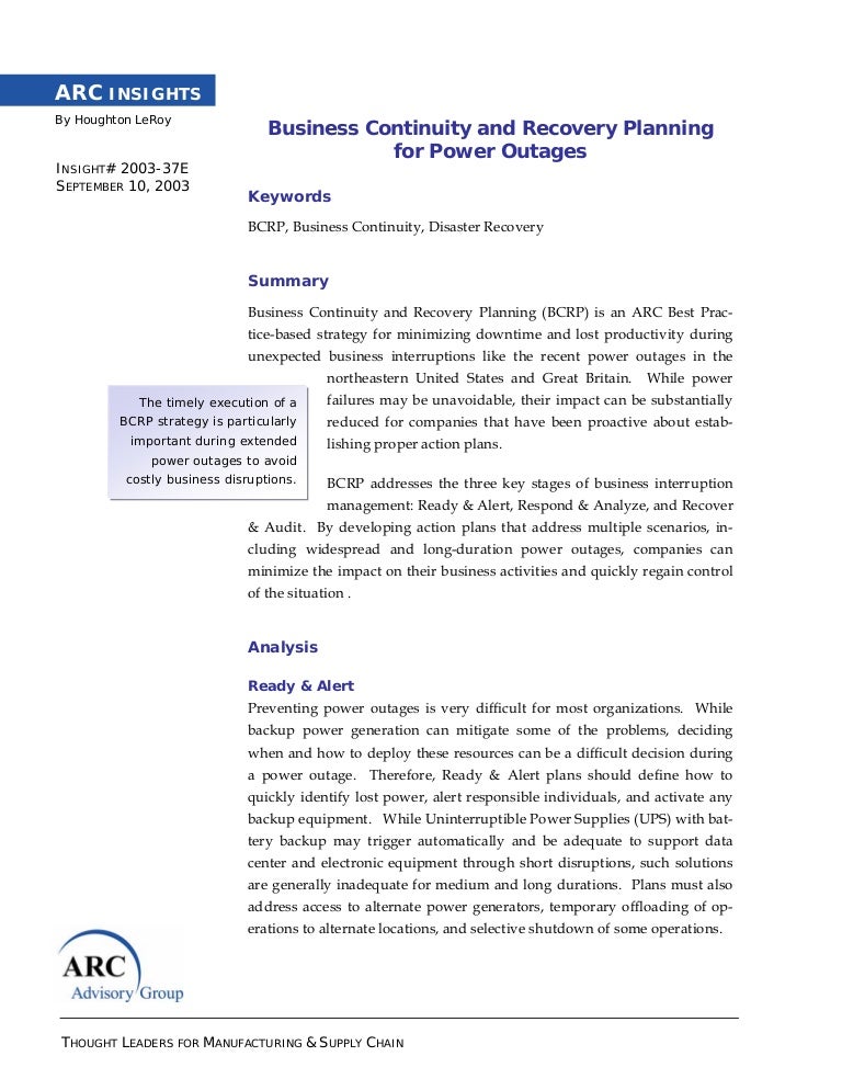 business continuity plan power outage