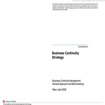 Business Continuity Strategy Benchmarking April 8th, 2009