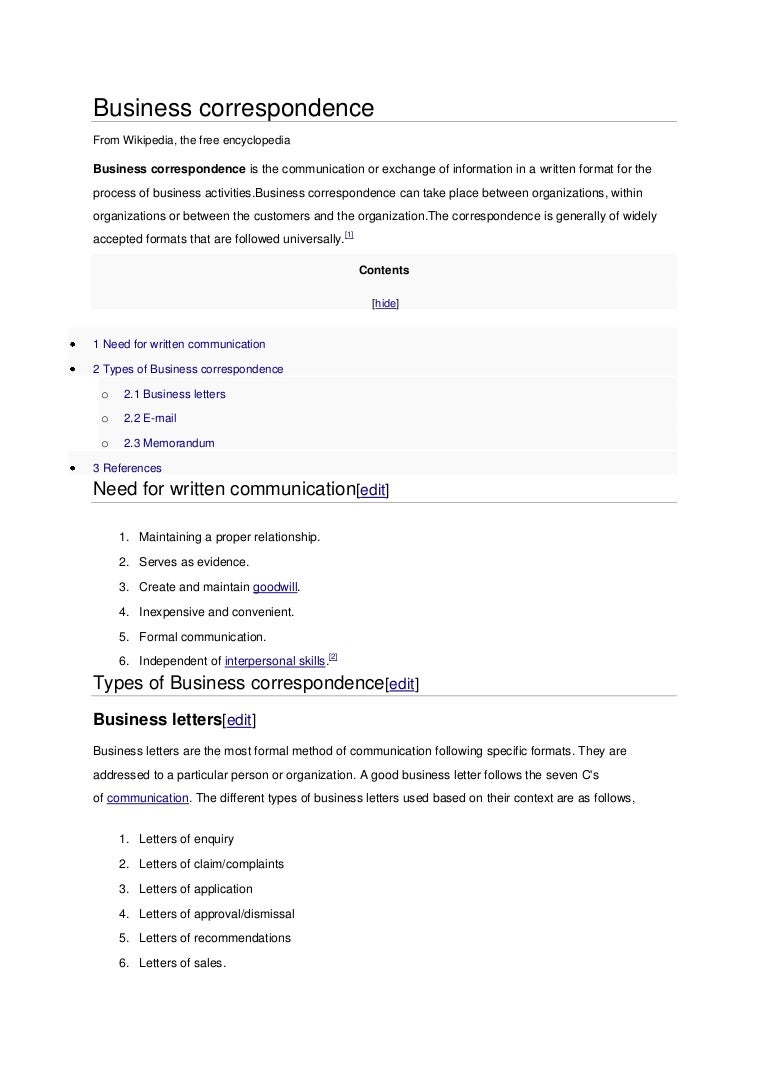 business correspondence buisness letter outline