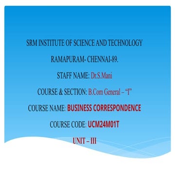 BUSINESS CORRESPONDENCE - UNIT III notes