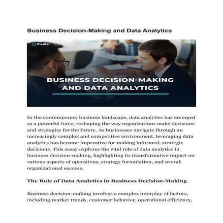  Business Decision-Making and Data Analytics