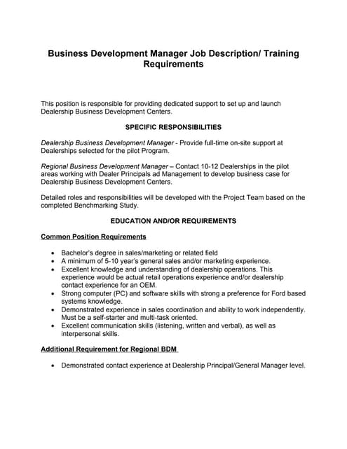 business manager job description samples