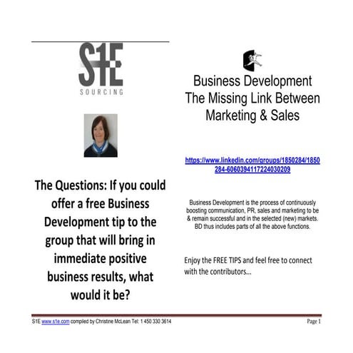 Business Development Tips compiled by S1E