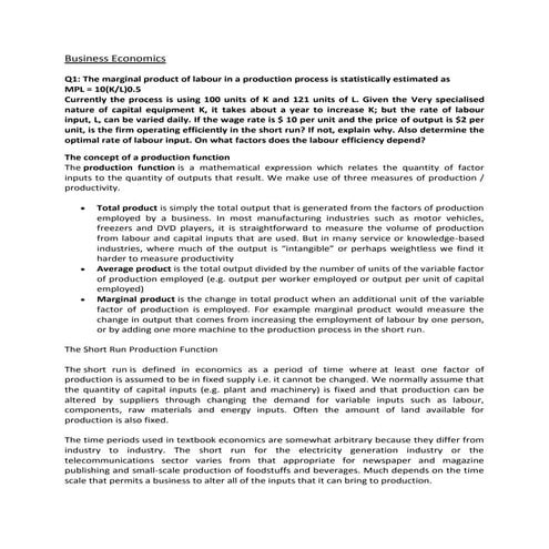 Economics - Long run & short run Production | PDF