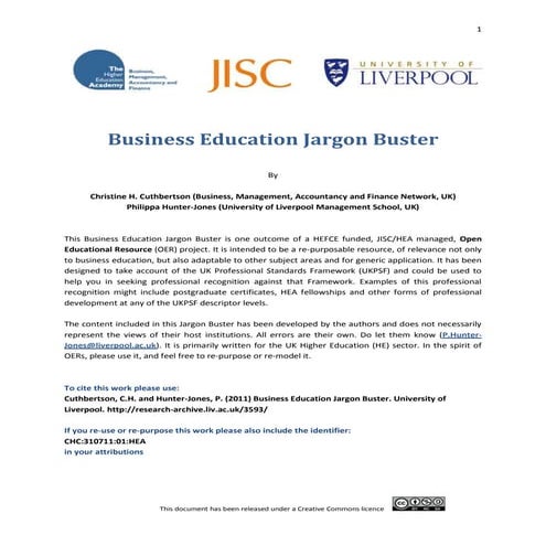 Business education jargon buster oer