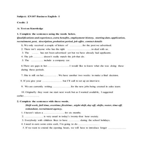 Business english 1 testiin san