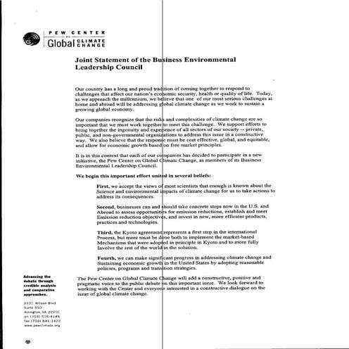 Pew Center on Global Climate Change- Business Environmental Leadership