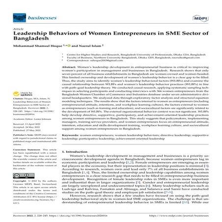 Leadership Behaviors of Women Entrepreneurs in SME Sector of Bangladesh ...