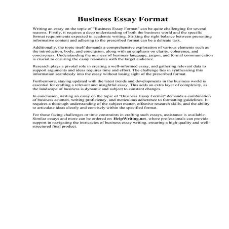 Business Essay Format. Business Essay Sample  Understanding Global Business
