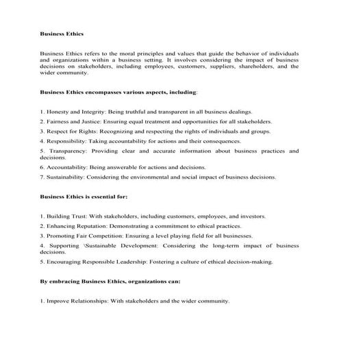 Business Ethics for the students of BBA and MBA