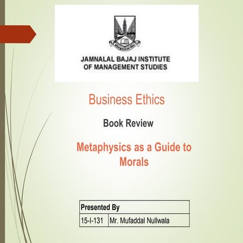 Business Ethics -  Metaphysics of Morals by Immanuel Kant