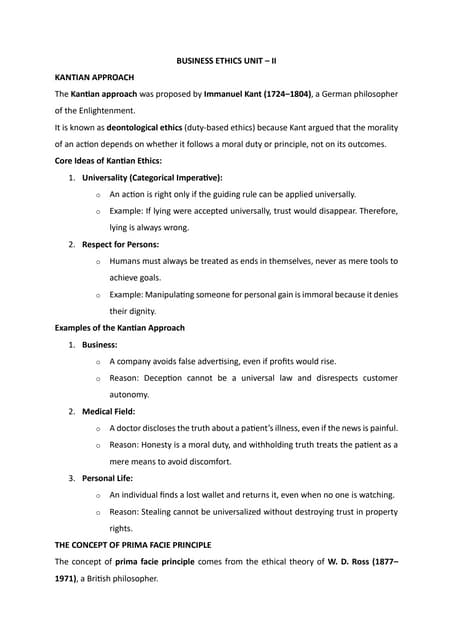 BUSINESS ETHICS – UNIT II: Ethical Theories and Moral Reasoning