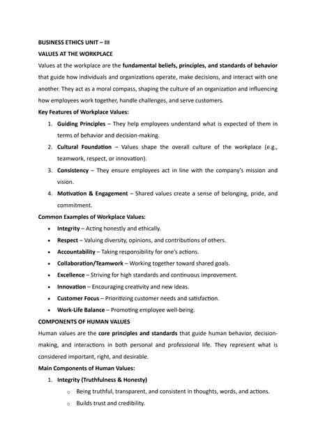 BUSINESS ETHICS – UNIT III: Human Values and Indian Ethos in Management