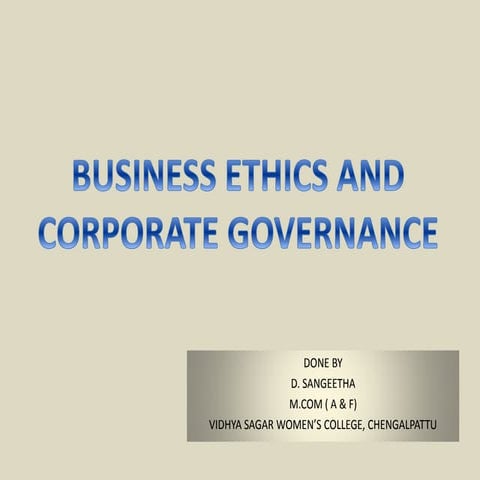 Business ethics and corporate governance