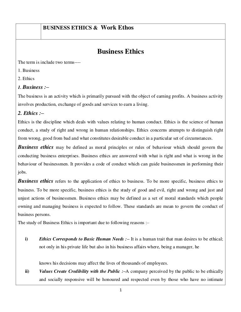 Business ethics & work ethos