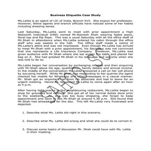 Business etiquette case study