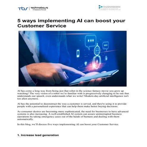 5 ways implementing AI can boost your Customer Service | Businessezee