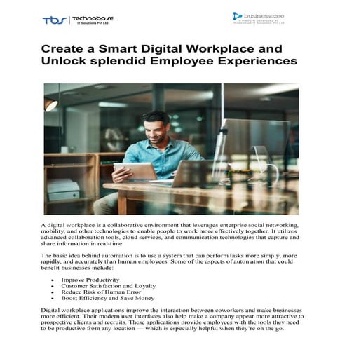 Create A Smart Digital Workplace And Unlock splendid Employee Experiences | B...