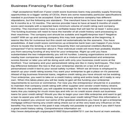 Business Financing For Bad Credit