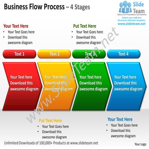 Business flow process 4 stages powerpoint templates 0712