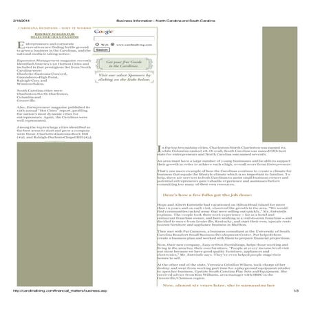 Business information   North Carolina and South Carolina