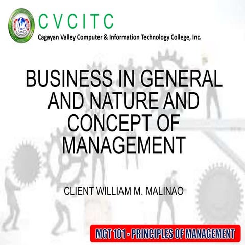business in general and nature and concept of management | PPTX