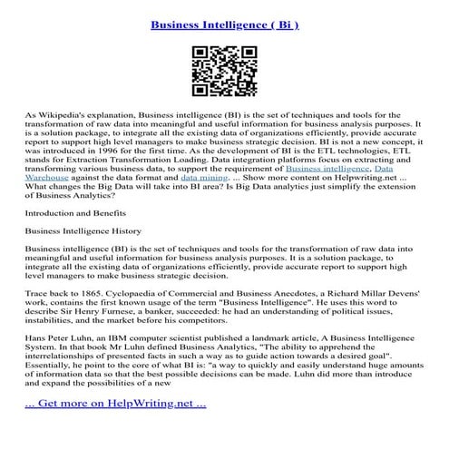 Business Intelligence ( Bi )