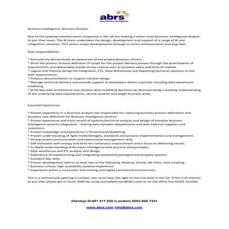 Business intelligence, business analyst