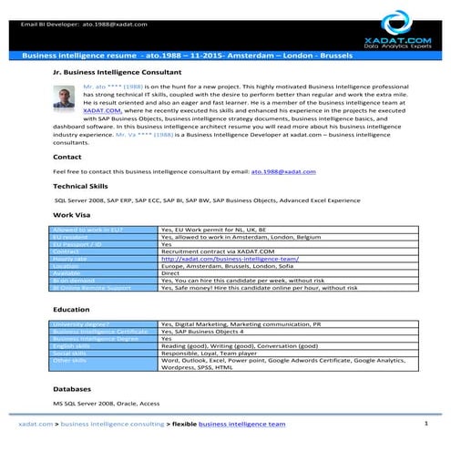 Business intelligence resume  sap bi bobj   ato.1988 – 11-2015- amsterdam – l...