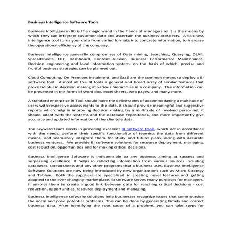 Business intelligence software tools