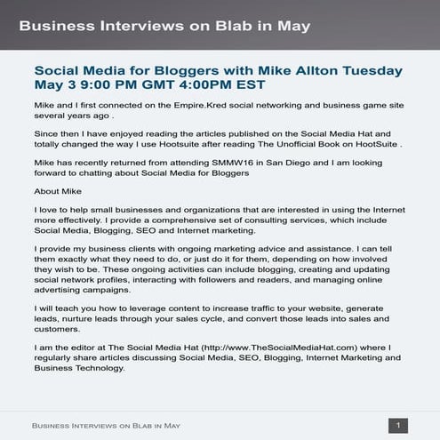 Business Interviews in May
