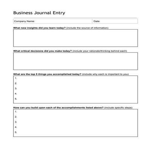 Business Journal - Daily Entry Template